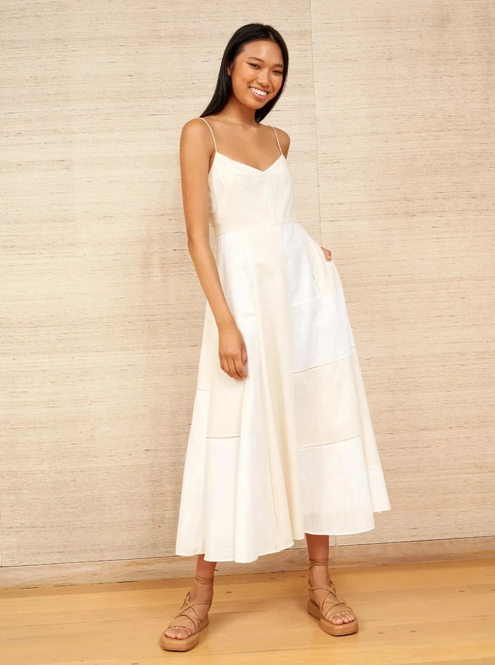 Vestido midi LA LIGNE Marfil Natural Patchwork Diosa Etérea Celeste GRANDE 10/12 Foto 2 de 4