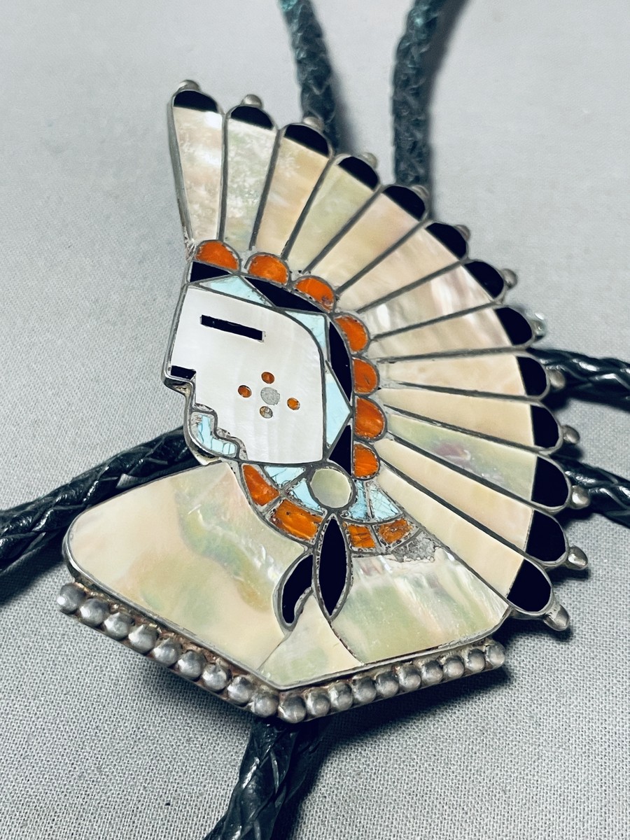 Marvelous Vintage Native American Zuni Turquoise Sterling Silver Thunderbird Bolo Marvelous Vintage Native American Zuni Turquoise Sterling Silver Thunderbird Bolo
