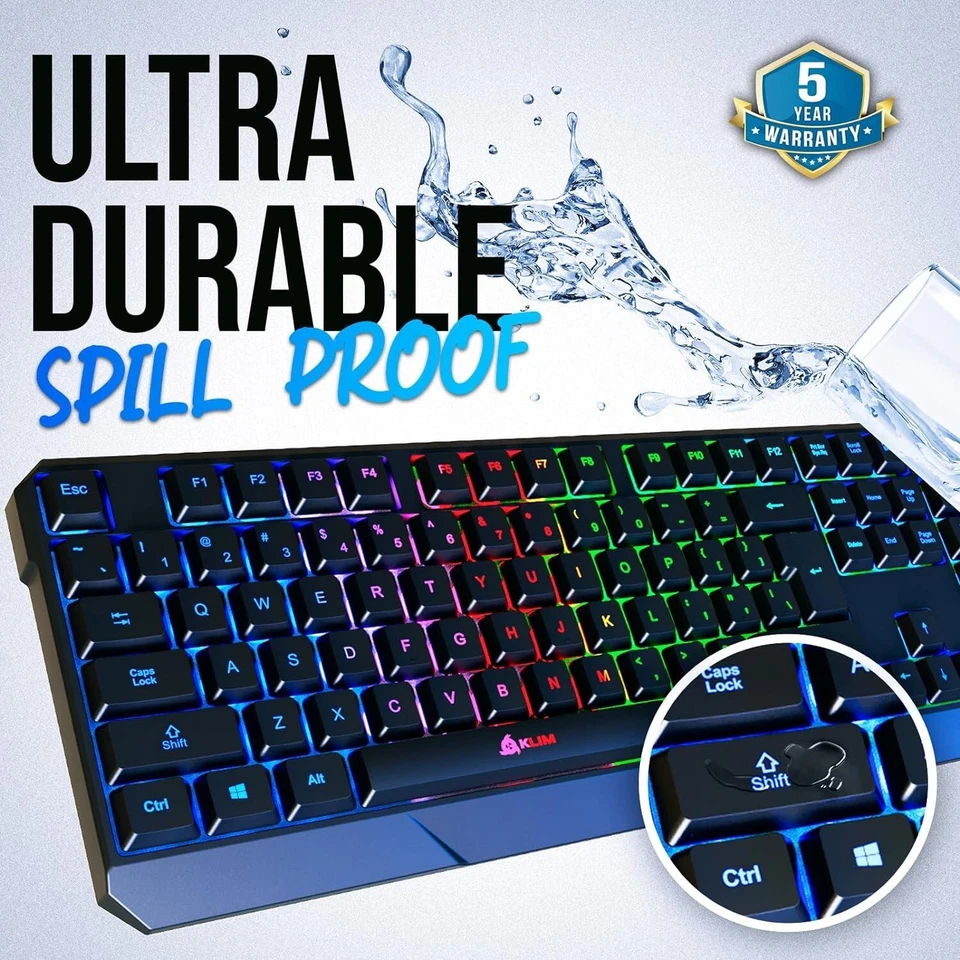 KLIM Chroma LED Backlit Keyboard, Waterproof, Wired USB, Quiet Keystroke - Image 2 of 4