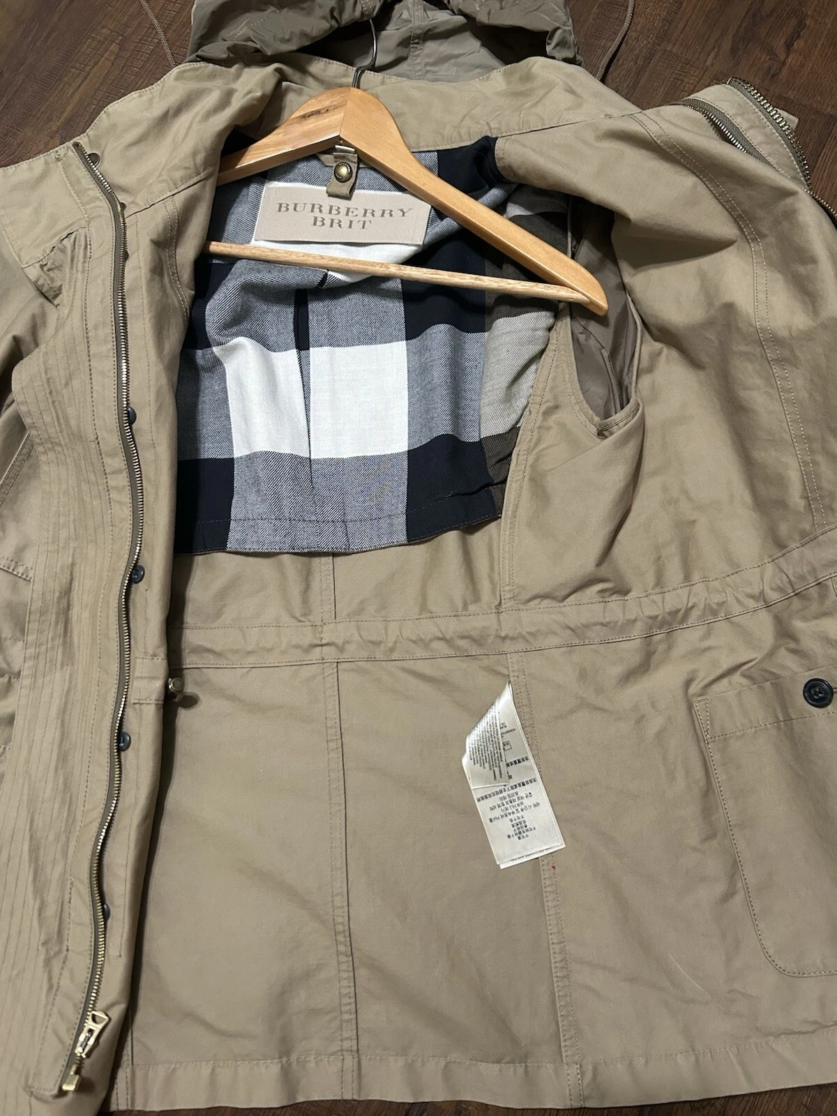 Cappotto giacca uomo Burberry Brit fodera staccabile cappuccio nascosto taglia M