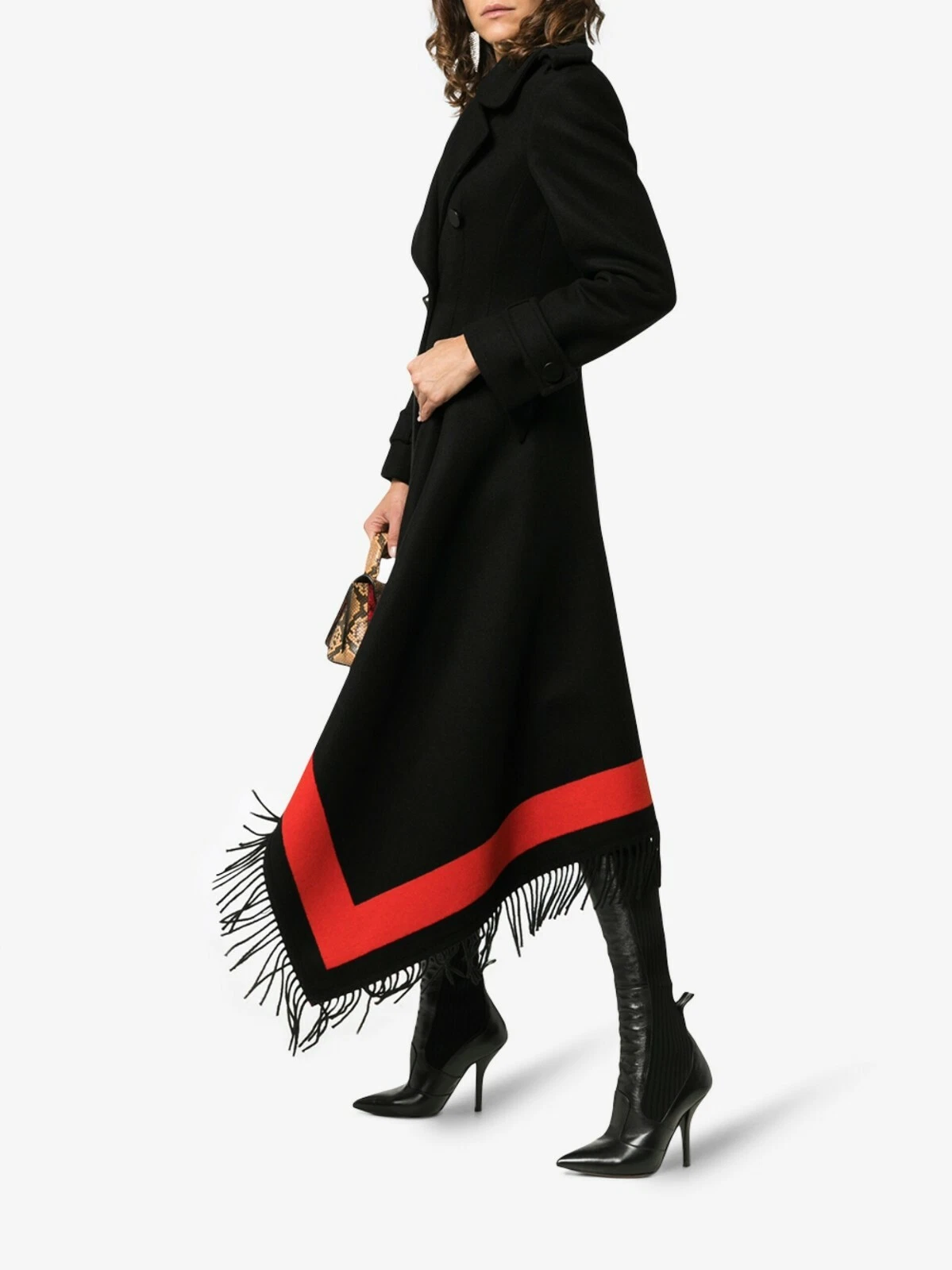 $7290 NUOVO Alexander McQueen rosso nero orlo frange coperta cappotto abito 40 militare
