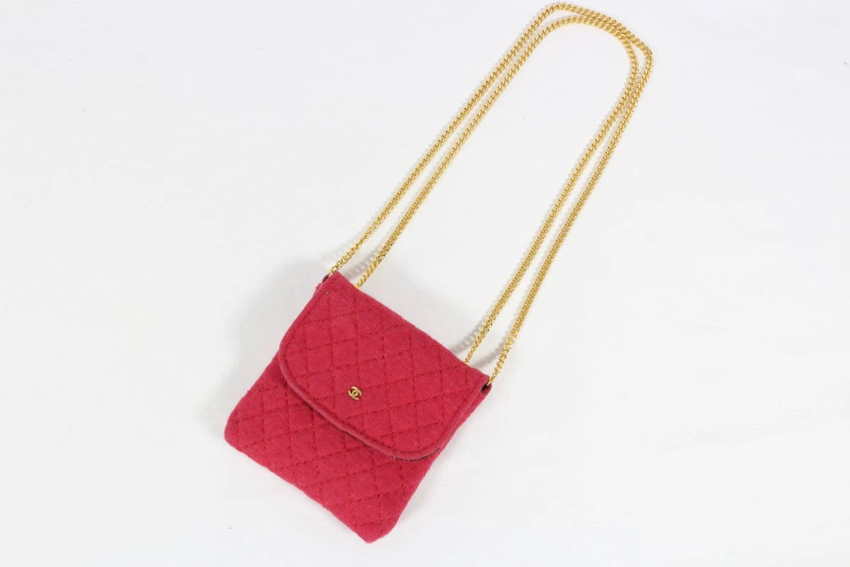 Chanel CHANEL Mini Mini Chain Shoulder Pouch Pochette Quilted Red Pink Coco  Mark