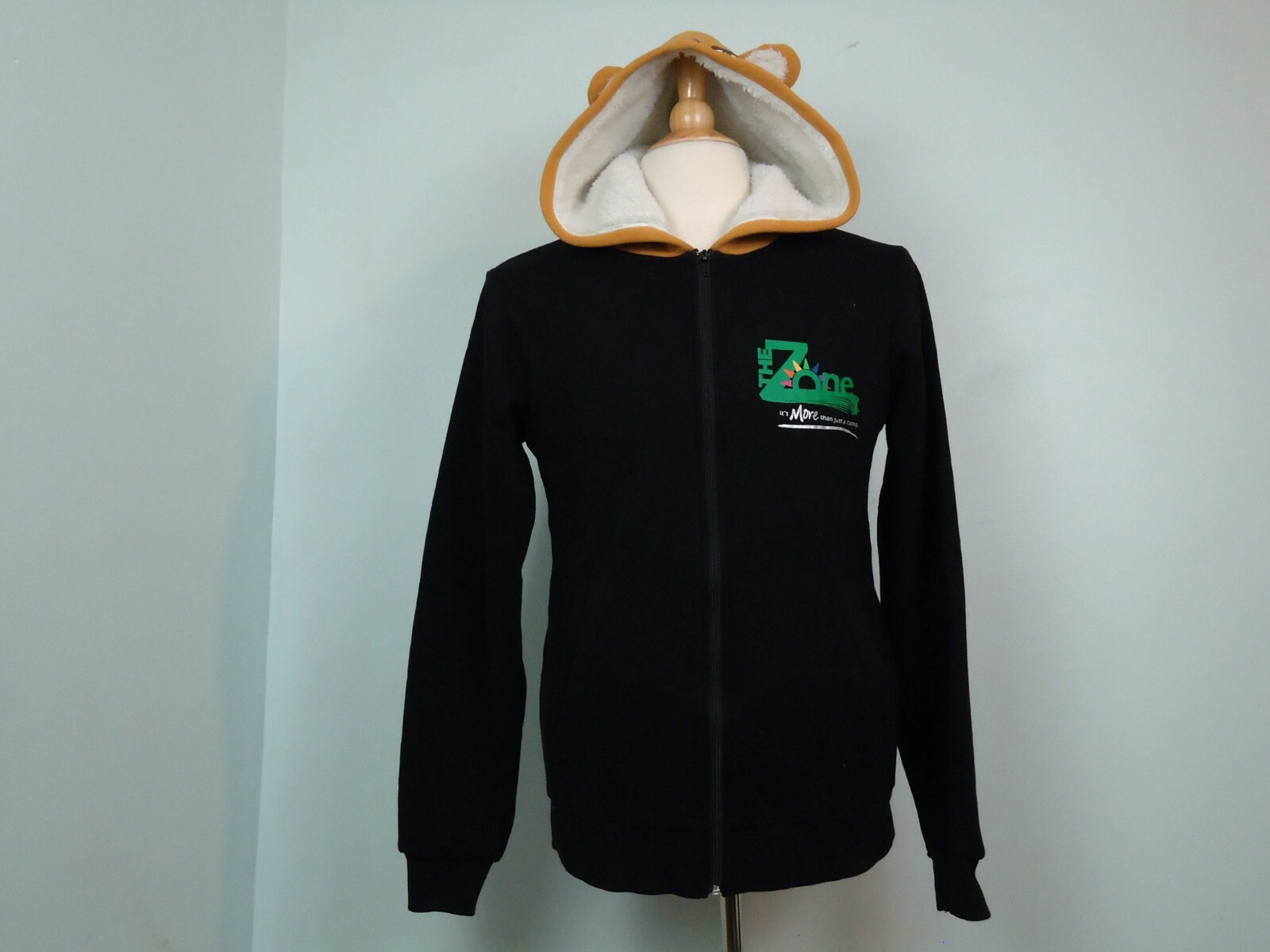 Hoodie Full Zip Black Eared Hood Zoniac Sign “The Zone” Logo Cotton Blend Size S-image