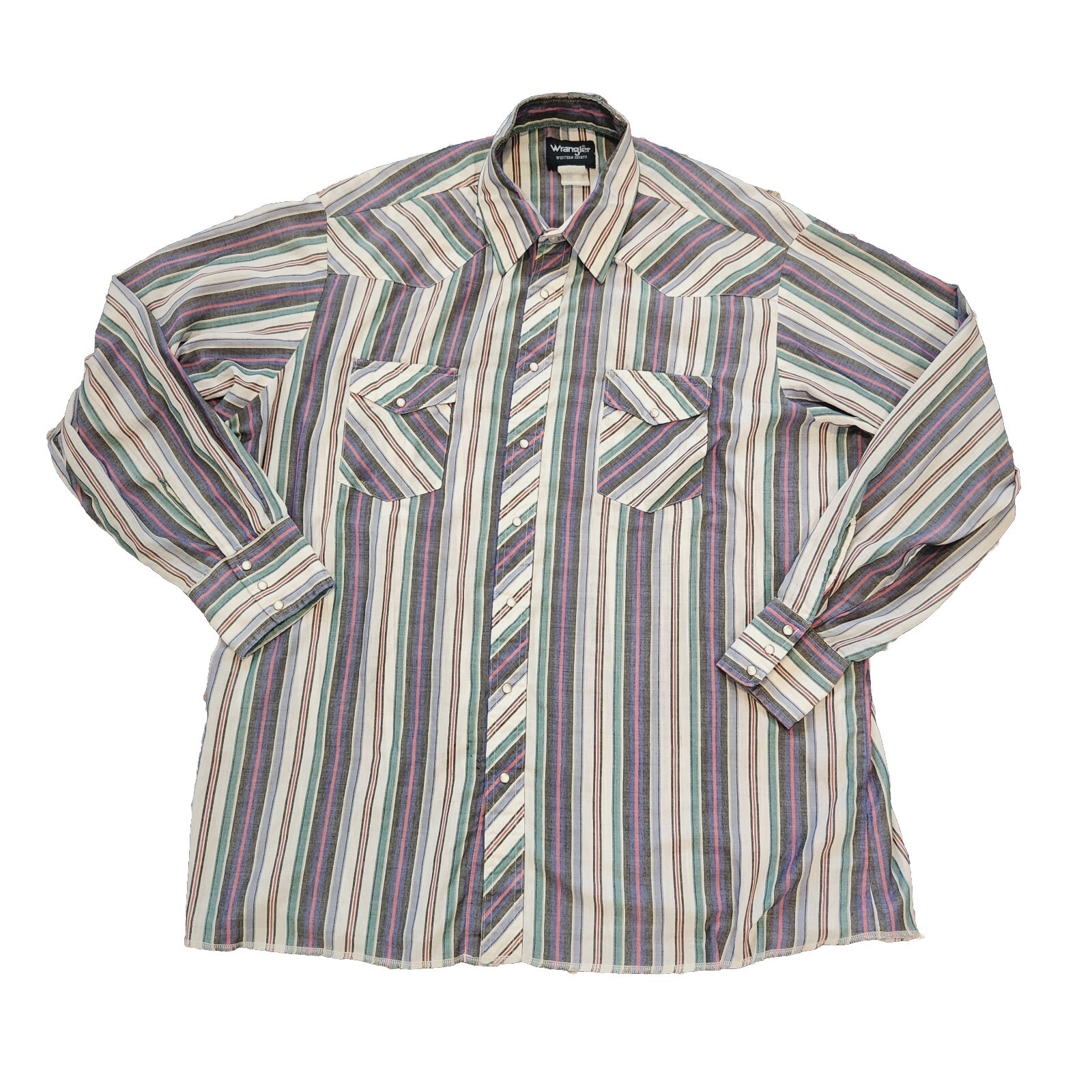 Vintage WRANGLER stripe Pearl Snap button Western long sleeve shirt men's 2XL