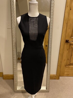 Victoria Beckham Black Midi Pencil Dress w/Semi Sheer Chest Panel US 6, UK  10 | eBay