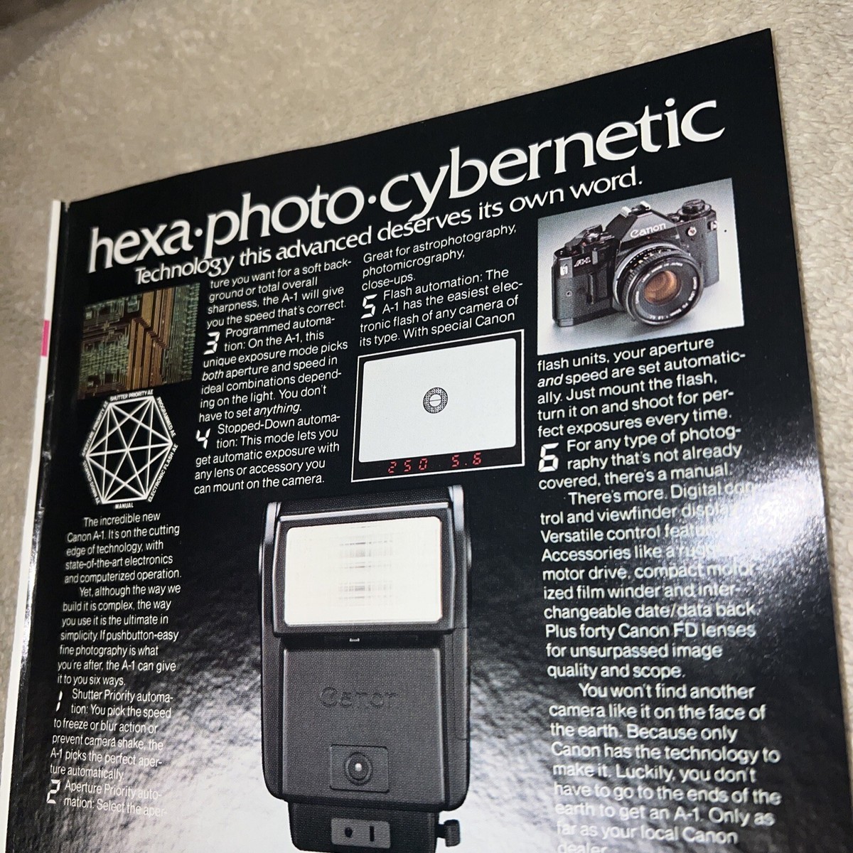 Canon A-1 Camera 1978 Vintage AD hexa photo cybernetic technology