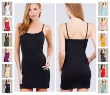 COTTON SPANDEX EXTRA LONG CAMI CAMISOLE TUNIC TOP BODYCON MINI DRESS SLIP S-XL