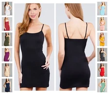 COTTON SPANDEX EXTRA LONG CAMI CAMISOLE TUNIC TOP BODYCON MINI DRESS SLIP  S-XL