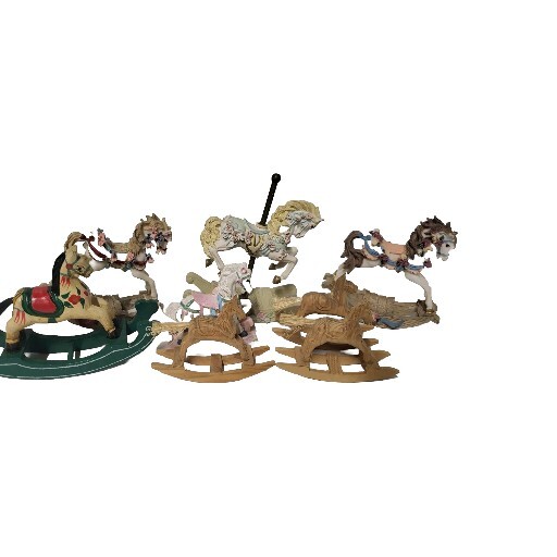 Lot Of 8 Vintage Variety Victorian Resin & Wooden Rocking Carousel Horses