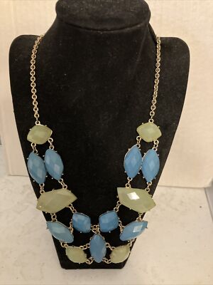 Vintage VCLM Statement Necklace 24 Inch Aqua And Chartreuse Lucite Stones 