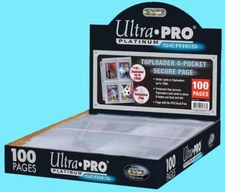 100 ULTRA PRO PLATINUM 4-POCKET SECURE Pages for TOPLOADERS Binder Card Sheets