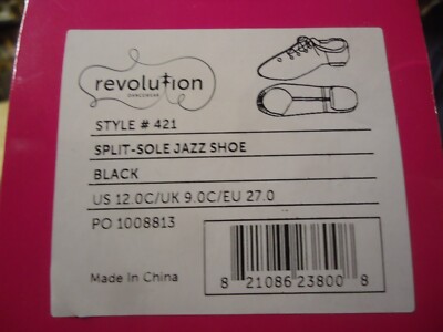 Revolution Dancewear Premium Split Sole Jazz Shoe 421  Black Size 12 CHILD