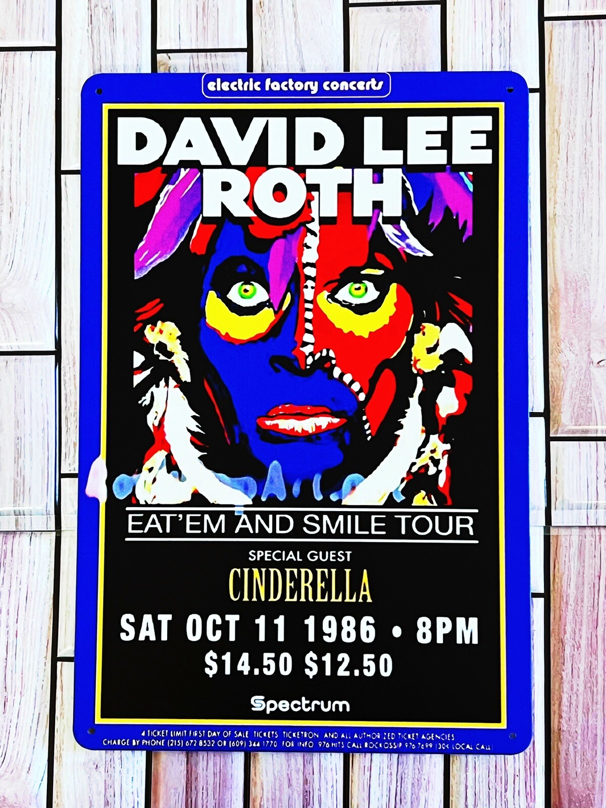 DAVID LEE ROTH EAT ‘EM AND SMILE TOUR  W/ CINDERELLA POSTER TIN METAL SIGN