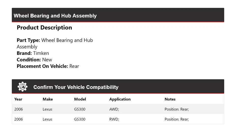 Conjunto de cojinete de rueda y buje trasero Timken para Lexus GS300 2006 Foto 2 de 4