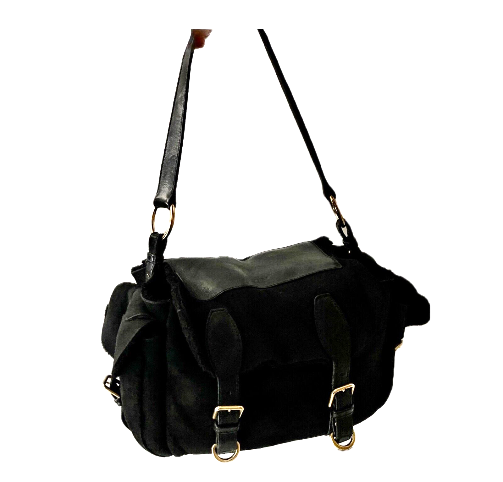 YVES SAINT LAURENT Borsa a mano vintage "Aspen" in pelle di shearling nera