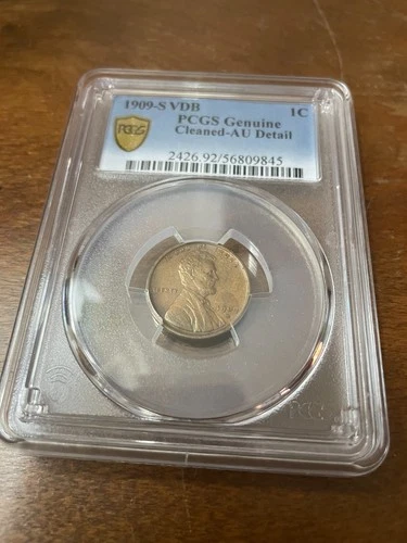 1909 S VDB Lincoln Wheat Copper Cent 1C PCGS AU Details - Cleaned