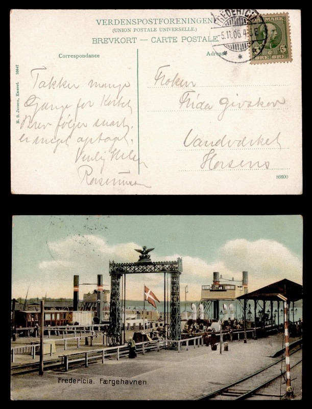 DR WHO 1906 DENMARK FREDERICIA POSTCARD TO HORSENS R80180
