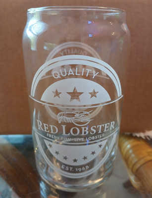 Red Lobster  Quality  Logo Clear/White Glass Drinking Tumbler Est. 1968