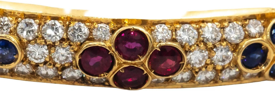 18k Yellow Gold VS Diamond Ruby Emerald Sapphire Bangle Bracelet 2.75CT - Image 2 of 4