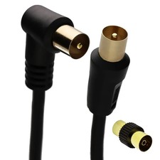 0.5m/1m/2m/3m/5m/10M RF Right Angle TV Aerial Plug Video Cable & Coupler Black