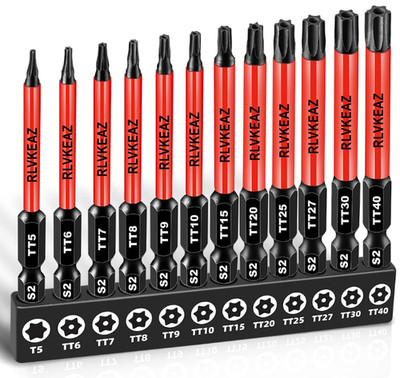 Juego 12 puntas(T5-T40) Torx seguridad impacto S2, 3'', alto par, magnéticas.