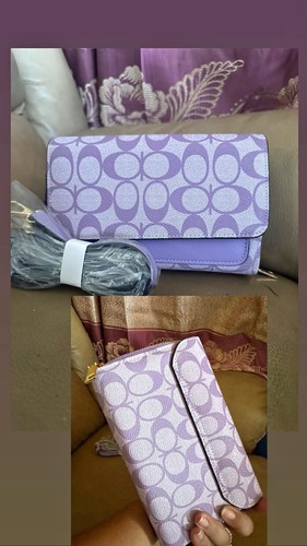 Coach Purple Signature Logo Pattern Women’s Wallet with Credit Card Feature