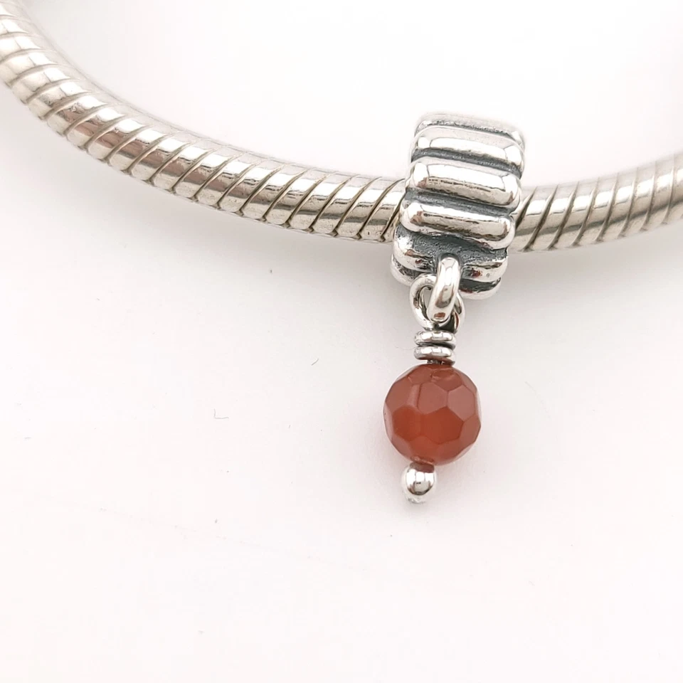 Pandora ALE Sterling Silver 3mm Snake 7.25'In Bracelet Carnelian July Birthstone - Image 4 of 4
