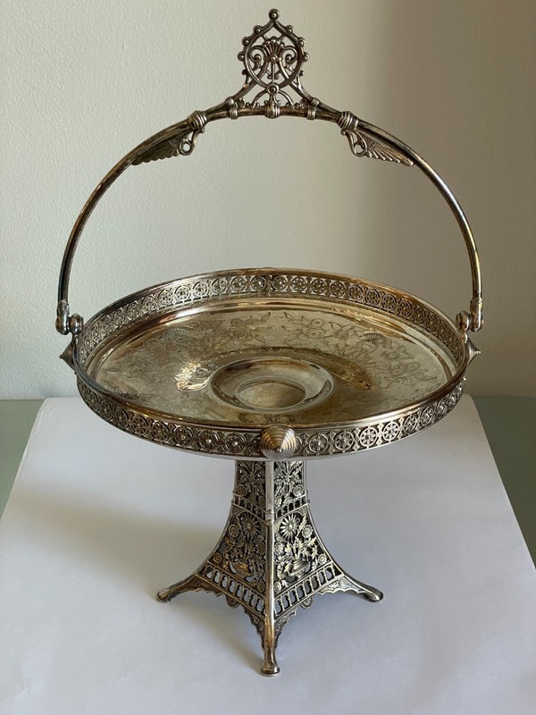 Ornate Victorian Silver-Plate Bride's Basket, Large 15 1/2"