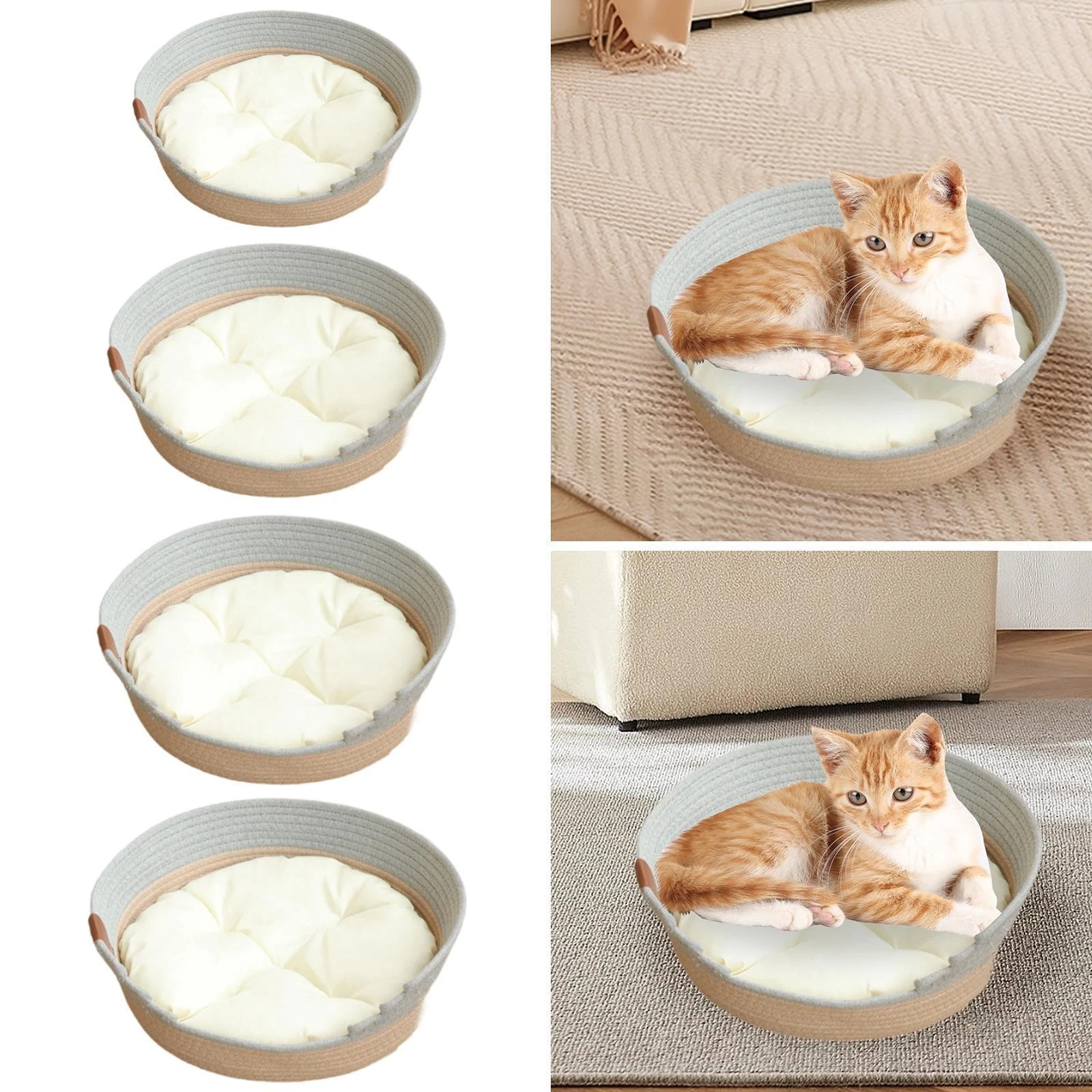 Woven Cat Bed Basket with Cushion Pet Bed Pet Accessories for Grinding Claws