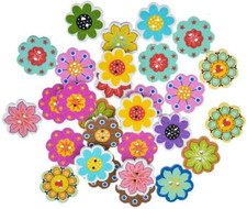 50 Pcs/Pack 20MM Multi-Color Wooden Buttons 2-Hole Flower Shaped Buttons for DIY
