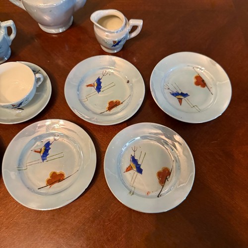 Vintage Japan Child’s Porcelain Tea Set Lusterware Birds Cranes 13 Pc miniature - Picture 8 of 8