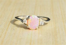 Women Fire Size 5-11 925 Engagement Gemstone 2.3Ct Wedding Opal Ring Pink Silver