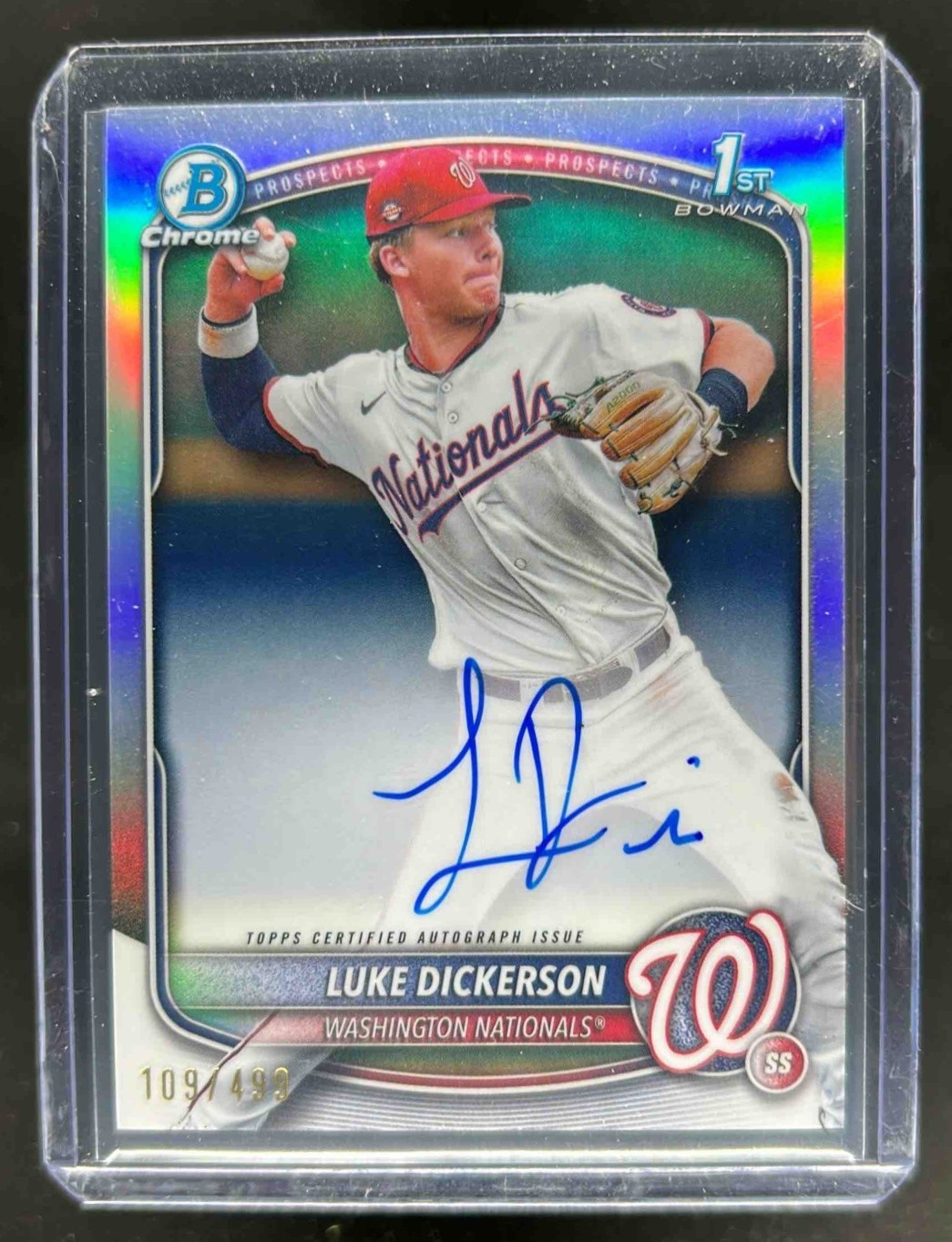 2025 Bowman Chrome Luke Dickerson Auto Refractor 1st Prospect #109/499 Nationals