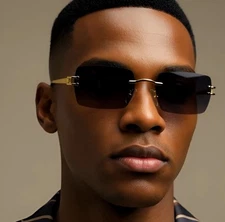 Mens Sunglasses Gold Frame Beveled Lens Shades Diamond Cut Square Eye Glasses