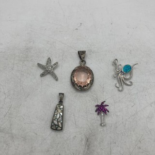 Sterling Silver 925 Pendants 5pcs Rhinestone MOP Faceted Stone Octopus