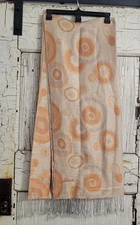 Pashmina Silk Scarf Wrap Shawl Orange Peach Grey Neutrals Geometric Circle 27x72