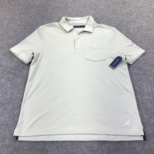 Nautica Polo Shirt Mens Medium Gray Solid Knit Pocket Logo Short Sleeve Casual