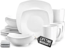 Zulay Kitchen Luna Plates and Bowls Sets, 16 16 Piece - Service for 4, White 