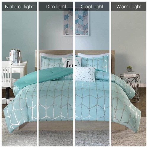Intelligent Design Comforter Set King/California King Adult Aqua/Silver 5-Piece - Picture 8 of 11