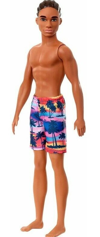 Barbie Ken Doll Water Beach Doll  Tropical Print Swim Trunks Afro Black Trunks