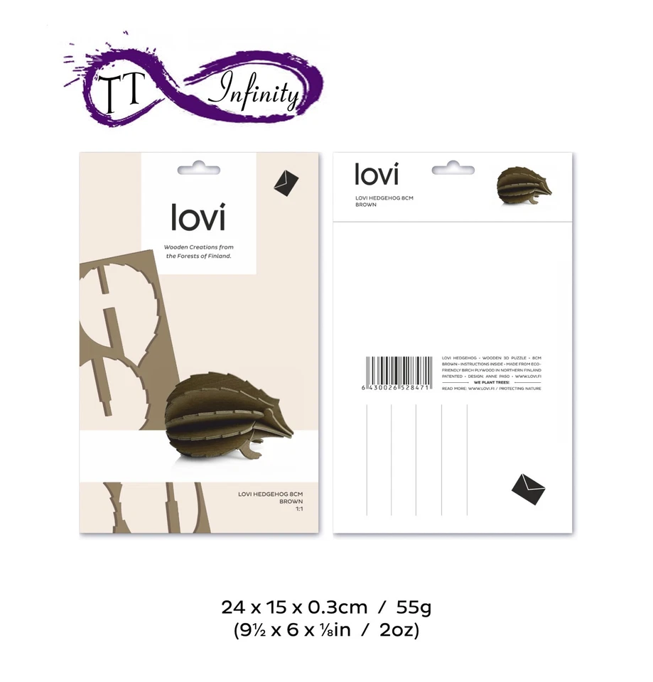 Lovi Hedgehog Wooden 3D Model 8cm Wildlife Hand Painted Plastic-Free Kit Gift - Image 4 of 4