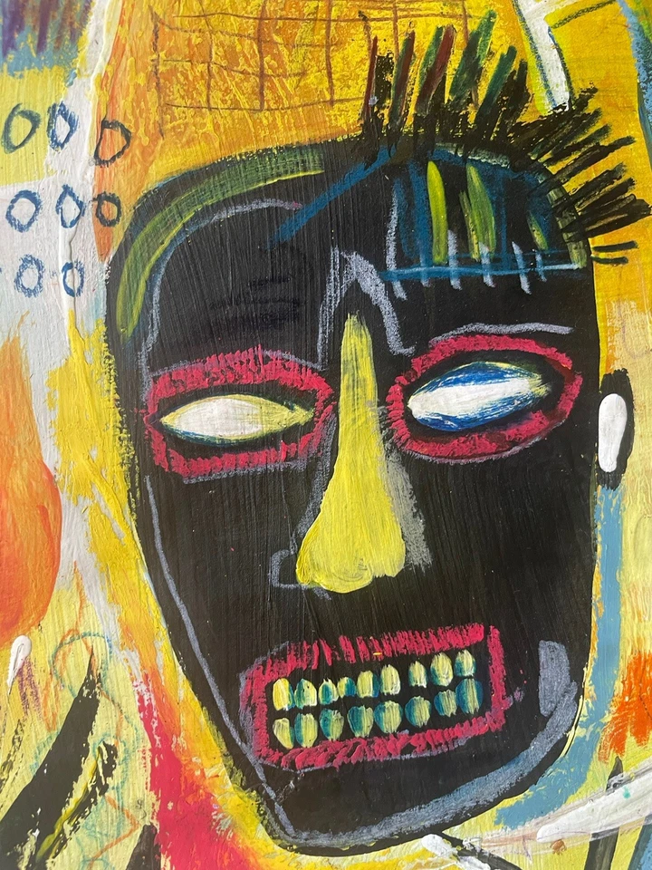 Basquiat Jean Michel Original Painting Street Black African Art NYC  Masks A20 - Image 2 of 4