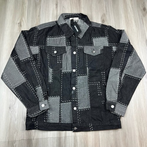 Giacca Camionista Aelfric Eden Patchwork Nero Grigio Colorblock Uomo L Large NUOVO