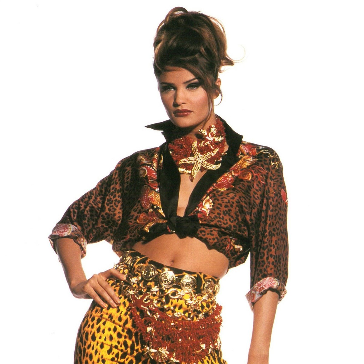 GIANNI VERSACE silk fitted shirt Leopard & Seashell print size 44 