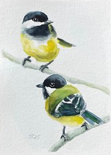 Meise Original Wasserfarben Malerei, Vogel Aquarell Gemälde, 13x18 cm
