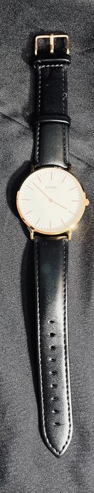 Men's SKMEI Rose Gold Tone Classic Minimalist Dress/Casual Watch, Black Leather - Image 2 of 3