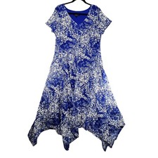 RN Studio Ronni Nicole Dress Blue Handkerchief Hem Flowy Lace Overlay Lined 16