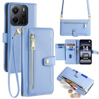 Handykette Xiaomi Note 14 4G Mit Band HandyhüLle KartenfäCher Pu Leder Hellblau