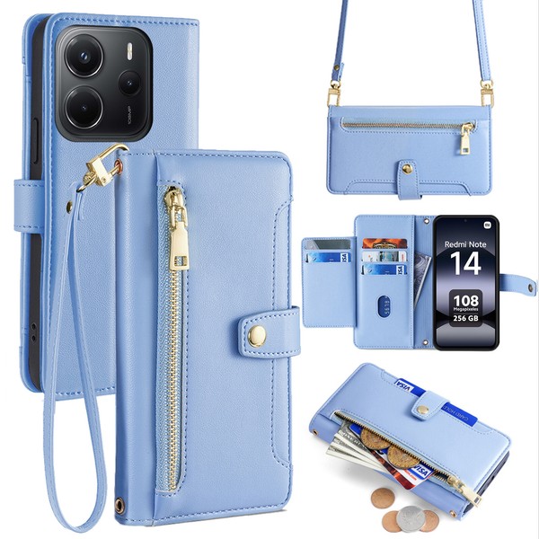 Handykette Xiaomi Note 14 4G Mit Band HandyhüLle KartenfäCher Pu Leder Hellblau-image