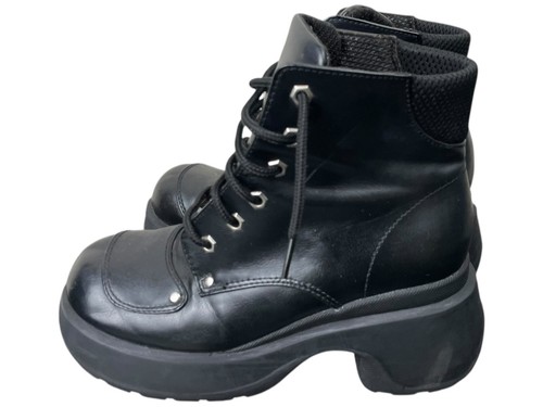 Vtg 90s Lower East Side Boots Y2K Black Faux Leather Chunky Platform Grunge Punk - Picture 4 of 12